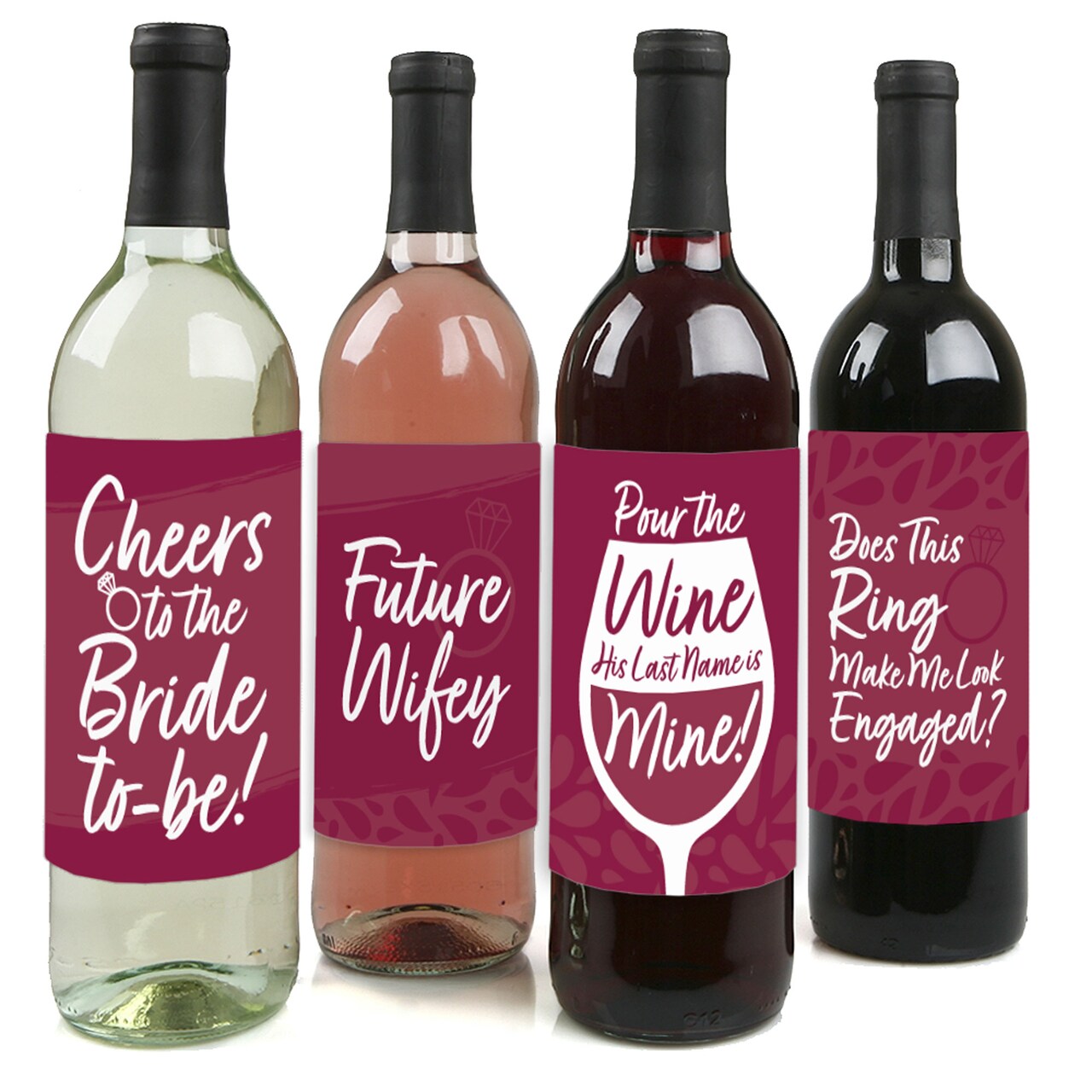 Big Dot of Happiness Burgundy Elegantly Simple - Wedding or Bridal Shower Guest Party Favors Decorations - Wine Bottle Label Stickers - Set of 4